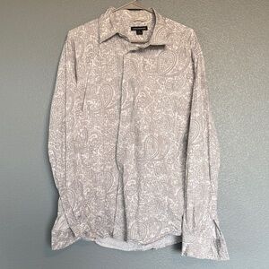 White & Grey Express Paisley & Stripe Pattern Button Up Men’s XL